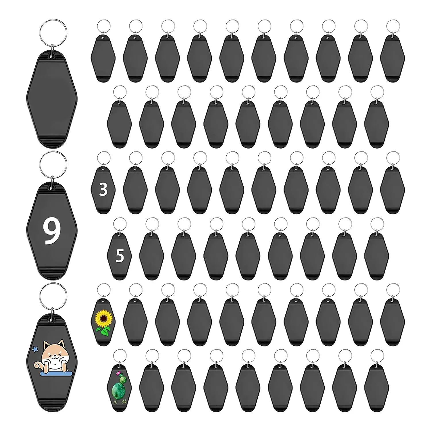 

60 PCS Motel Keychain Blank Vintage Retro Sublimation Ornament Blanks Rhombus Keychains for Vinyl DIY Luggage, Black