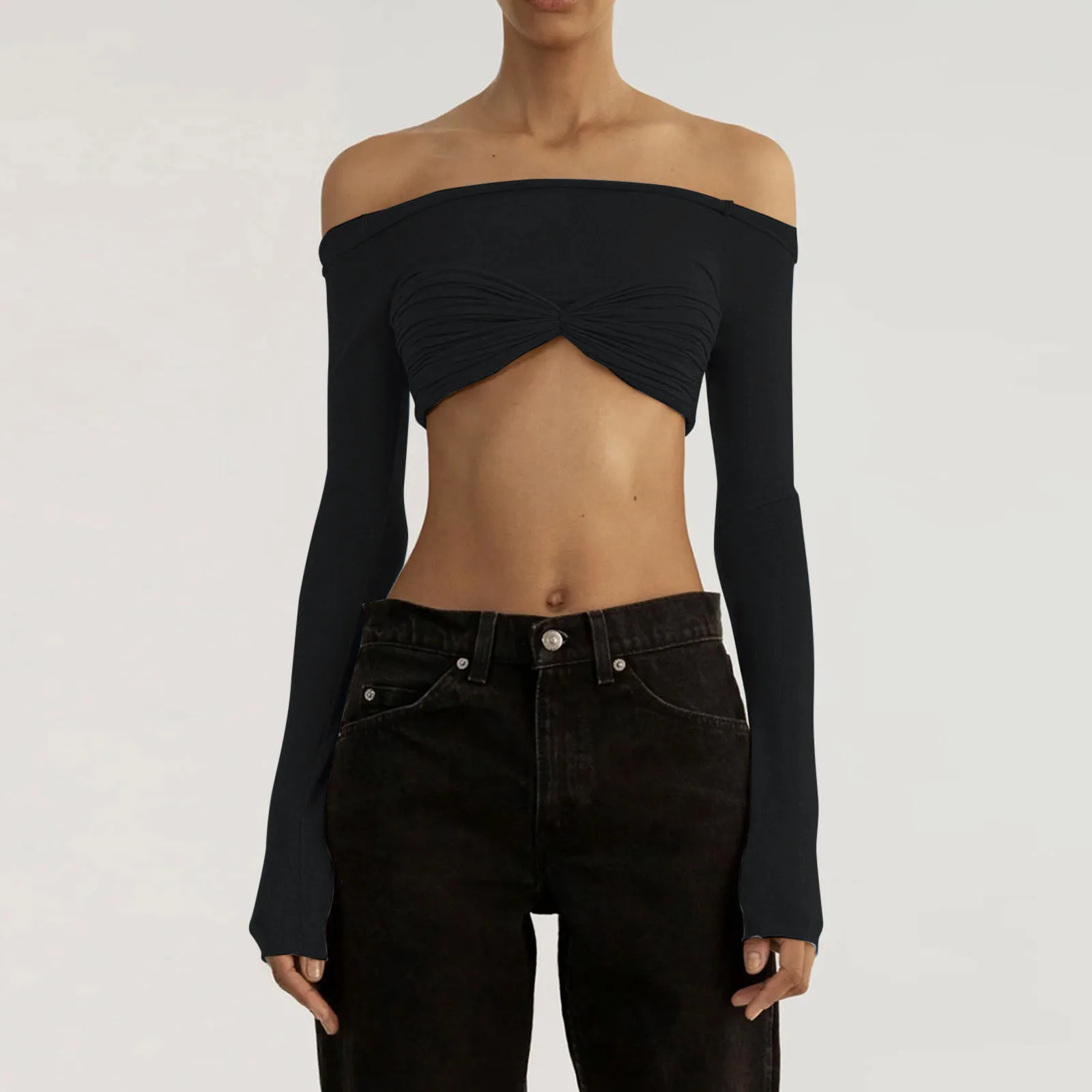 

Женские модные футболки с открытыми плечами и длинным рукавом, приталенные рубашки с длинным рукавом для женщин, рубашки на День святого Ва...