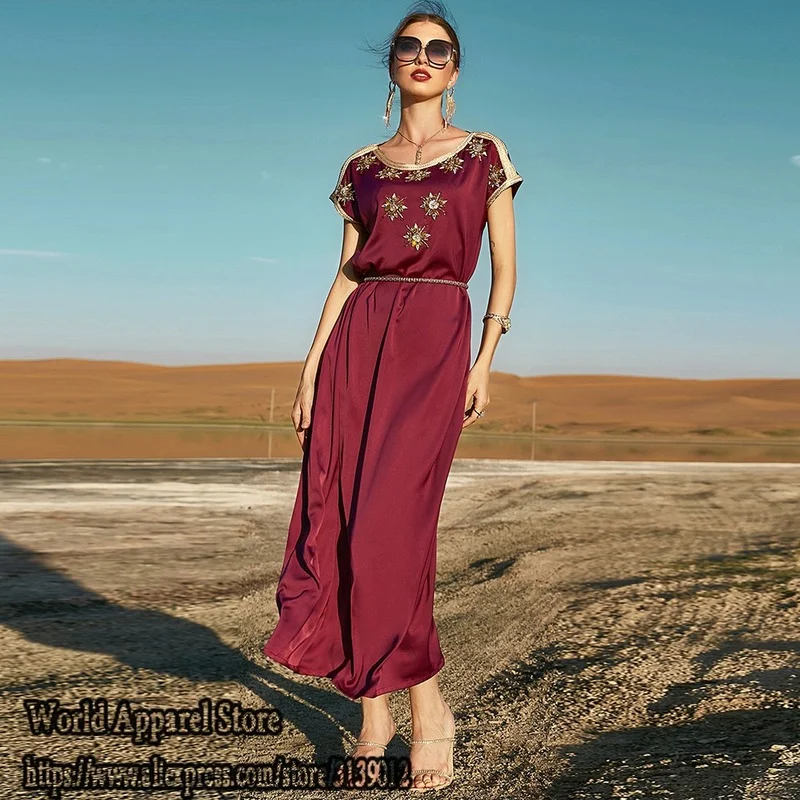 Ramadan Satin Abaya Dubai Turkey Islam Muslim Long Dress Abayas For Women Kaftan Robe Femme Musulmane Caftan Marocain De Soiree