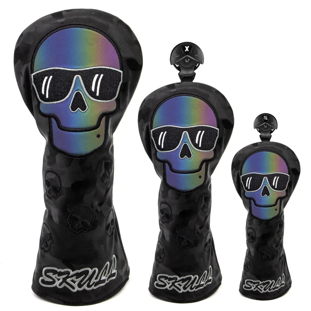 

Gradient Glasses Skull Golf Woods Headcovers Covers For Driver Fairway Putter 135H Clubs Set Heads PU Leather Unisex