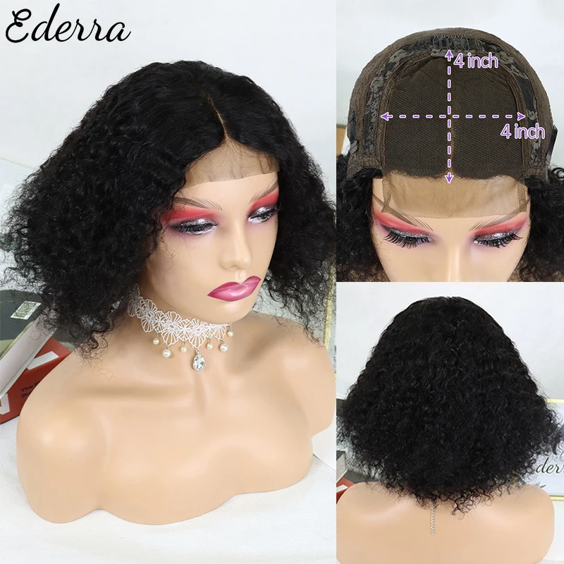 4x4 Frontal Lace Closure Brazilian Afro Kinky Curly Wig Human Hair Jerry Curly Human Hair Wigs for Women Remy Preplucked Wigs