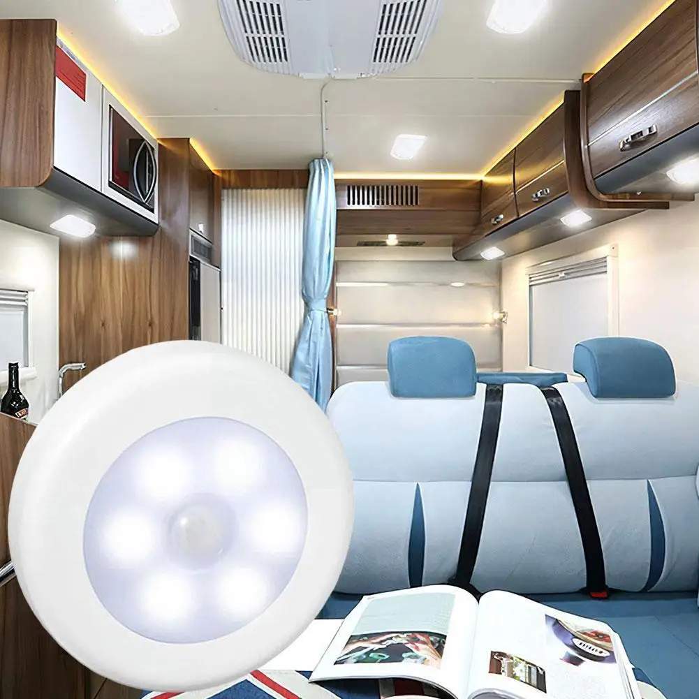 

Беспроводной круглый светодиодный ночник с датчиком движения, лампа для кабинета на батарейках, носветильник светильник для Rv, прикроватны...