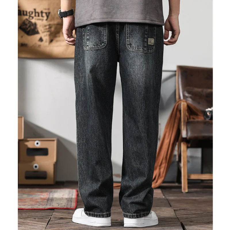 Streetwear Men 2022 New Pattern Vintage Recreational Blue Black Jeans Loose Straight Cylinder Broad  Leg Trousers Autumn Female