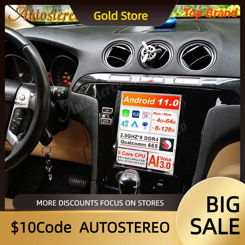 Фото Carplay Android 13 для Ford Galaxy S Max 2007-2015 Tesla Style Автомобильный мультимедийный плеер Автомобильный радиоприемник Автоматическая навигация Головное устройство №2