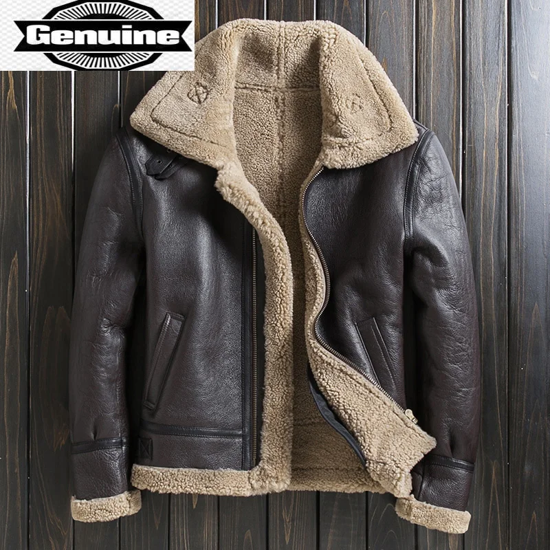 

Jacket Men Parka Genuine Winter Sheepskin Leather Jackets Real Sheep Shearling Coat Thick Clothes Veste Homme Plus Size