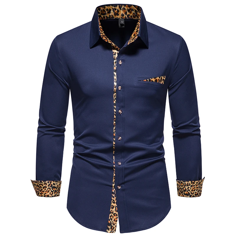 2022 Mens Shirts Long Sleeve Solid Color business shirt Fashion splicing Design Slim Shirt  Male Shirt Solid British Style