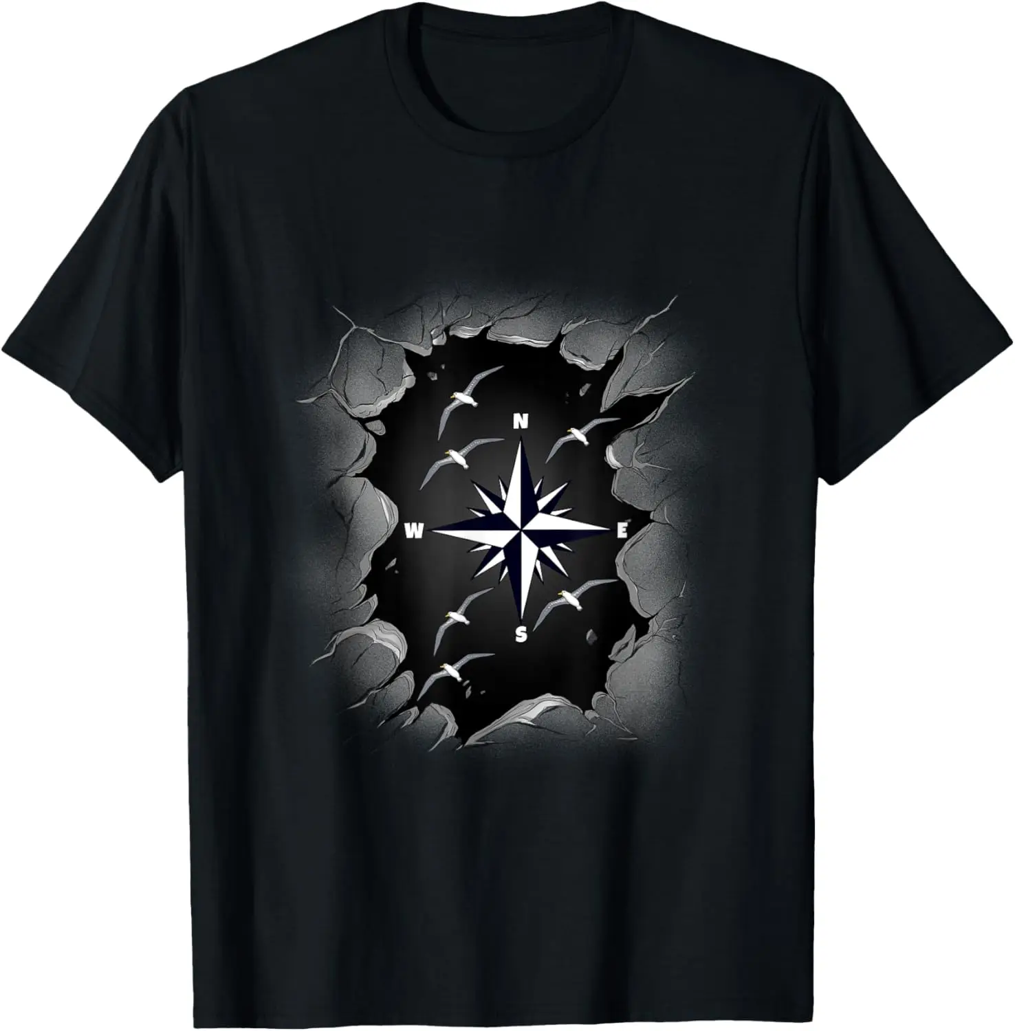 Compass Seagulls Wind Rose Seafaring Sailor Travel Direction T-Shirt