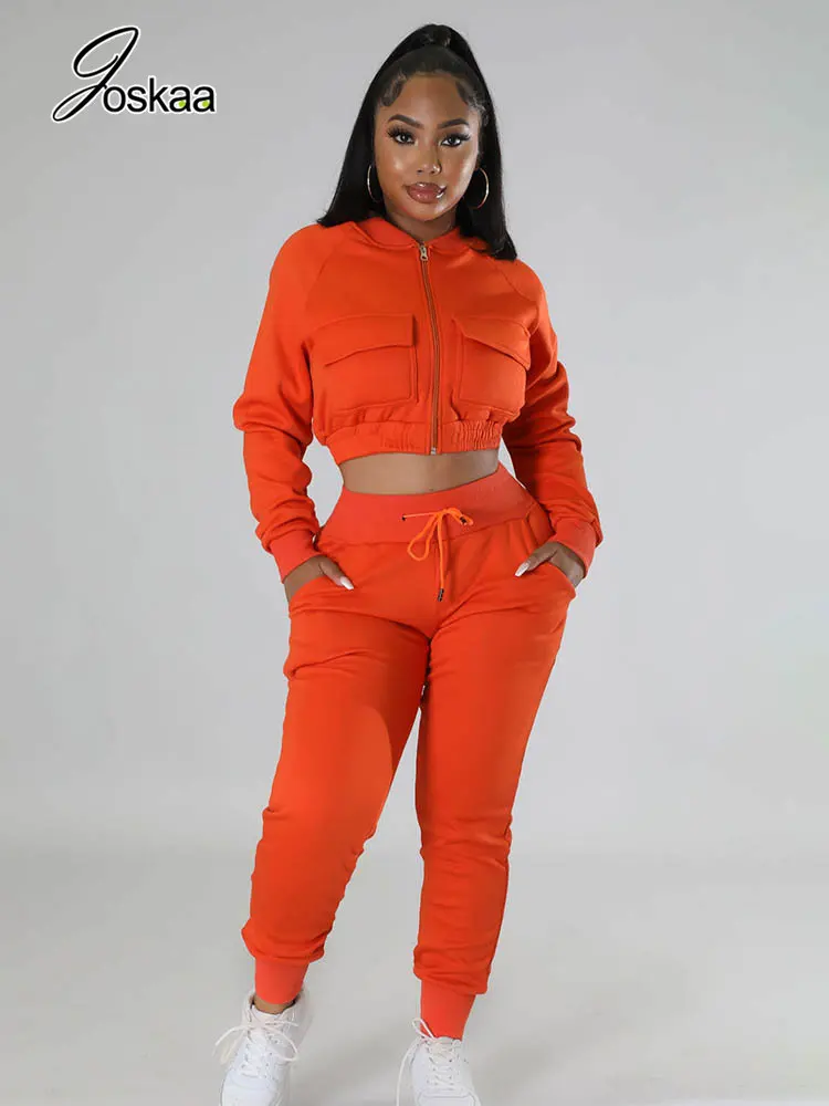 

Joskaa Casual Tracksuit Two Piece Set Women Long Sleeve Zip Up Jacket and Drawstring Sweatpants Matching Autumn 2022 Sportswear