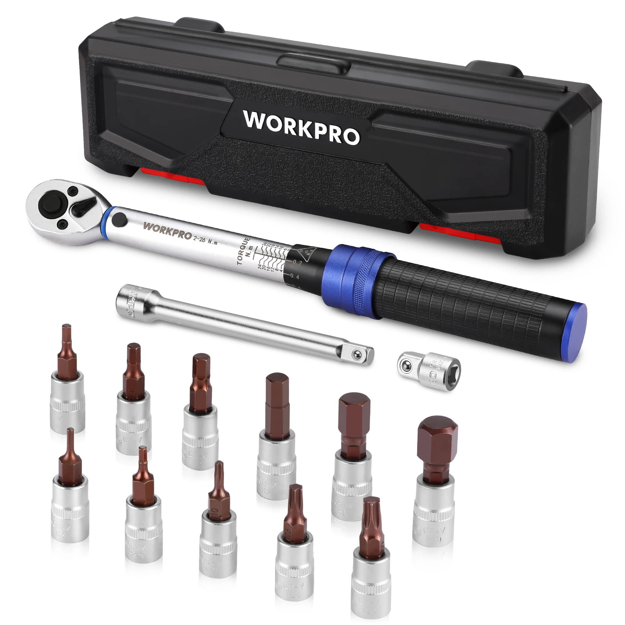 

WORKPRO 14 шт. набор динамометрических ключей 1/4 дюйма 2-26 Нм шестигранный динамометрический быстроразъемный ключ с трещоткой, инструмент для ремонта ручки