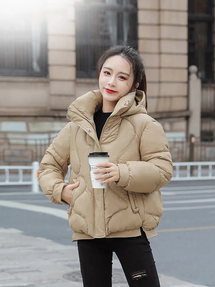 2022 Cotton Padded Winter Jacket For Women's Solid Color Puffer Female Warm Coat Outerwear Winter Short Parka Clothes