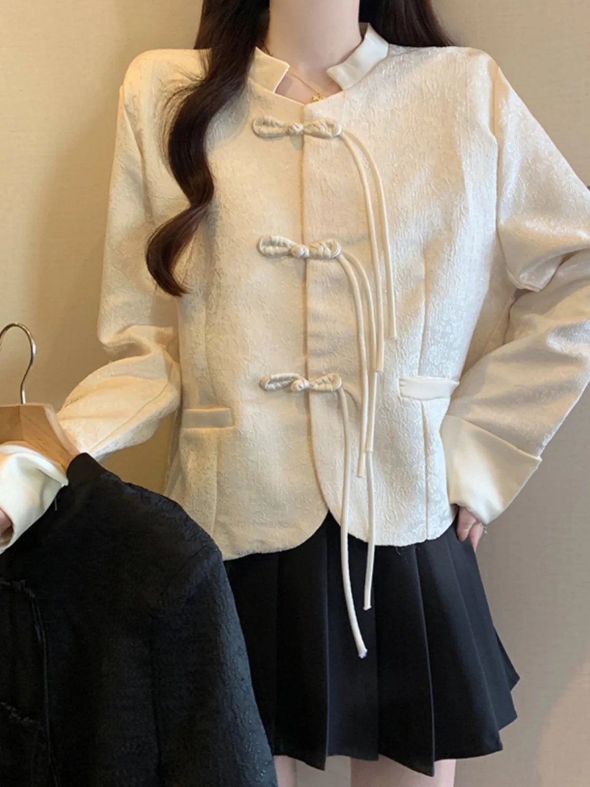 Новая китайская рубашка с длинным рукавом в стиле ретро жаккардовая лягушкой