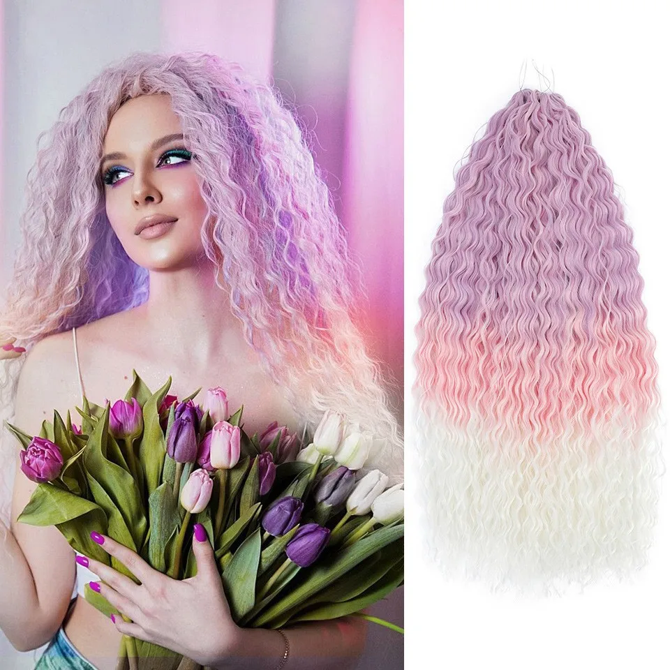 Розовое плетение волос Ombre Коричневый Серый Синий Ариэль Curl Вязание крючком Косы Синтетическая волна воды Твист Вязание крючком Волосы Афро кудри (art.: 3920ccce13ef5) - 3920ccce13ef5