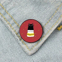 cute black cat illustration pin custom funny brooches shirt lapel bag cute badge cartoon enamel pins for lover girl friends