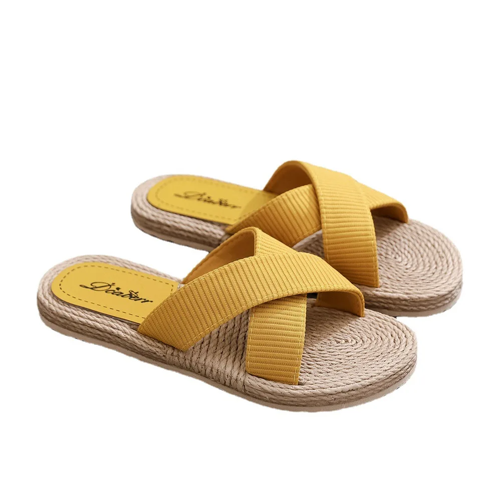 

New Slippers Summer Cross Drag Fashion Hemp Rope Outer Wear Slippers Casual Sandals and Slippers Ladies Shoes Slipper Women
