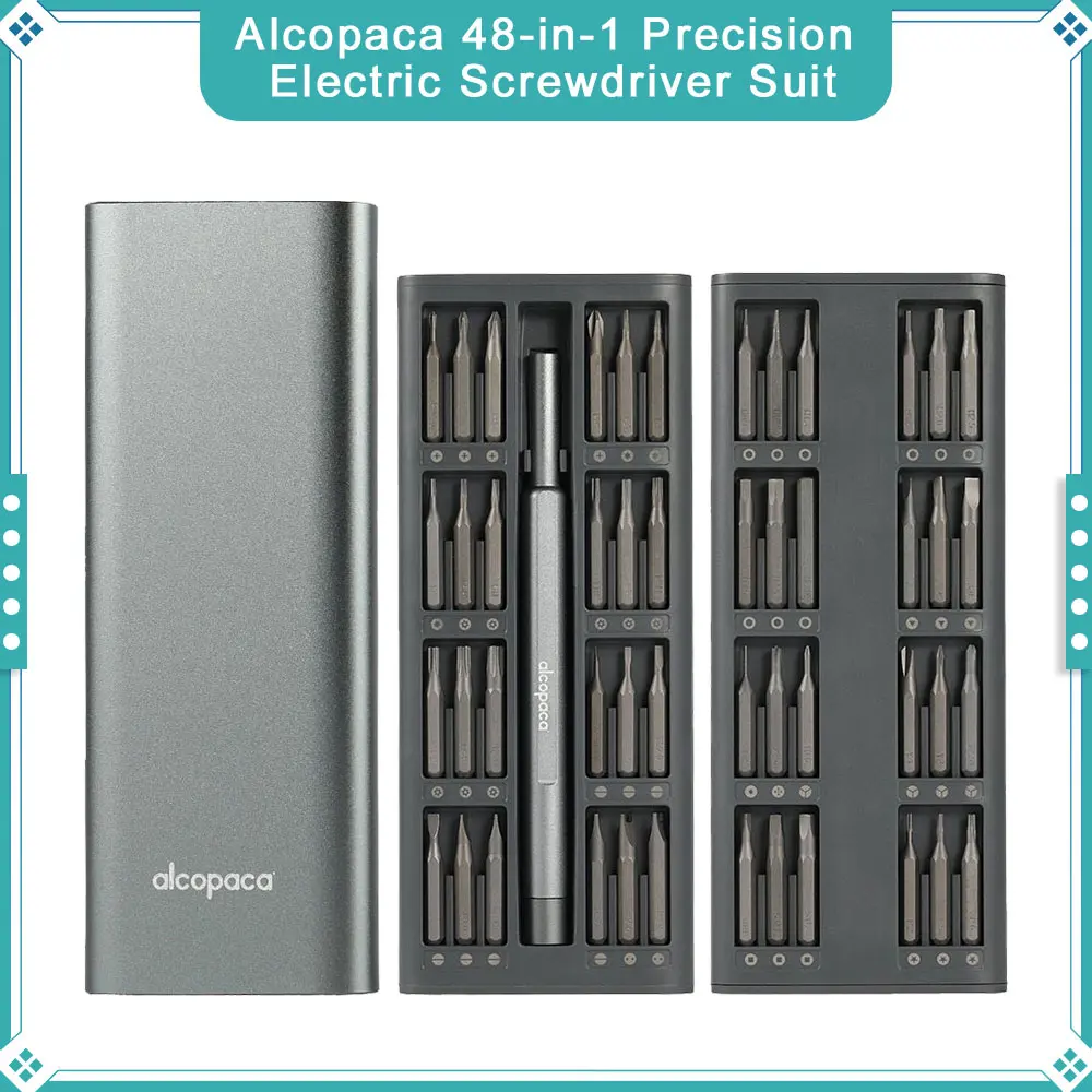 

Alcopaca Precision Electrical Screwdriver Kit 48 Screw 1 Type-C Rechargeable Magnetic Aluminum Case Phone Repair Tool Kit