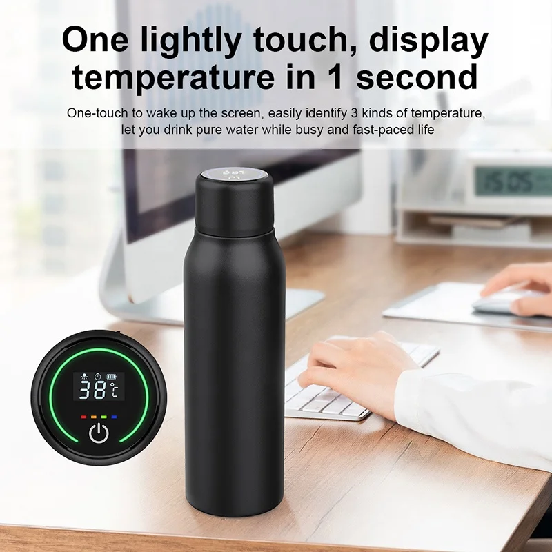 

Updated Self Cleaning Sport UVC LED Sanitizing Water Cup SS 304 Temperature Display 600ml Vacuum Flask UV Water Bottle