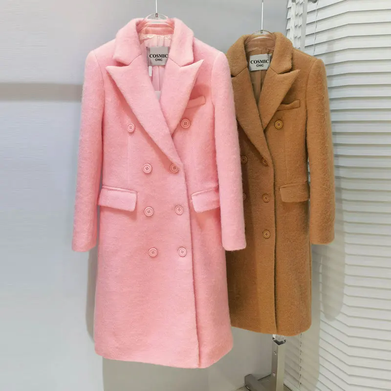 

Женская теплая куртка с отворотом, зимнее двубортное пальто из 100% шерсти, с наплечниками и длинным рукавом