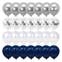 navy blue and silver confetti balloons 100 pcs 12 inch white pearl and silver metallic chrome party balloons
