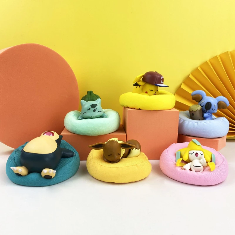 

6 Style Pokemon Figures Jirachi Eevee Komala Snorlax Toys Kawaii Sleeping Bag Pikachu Series Action Figure Cartoon Birthday Gift