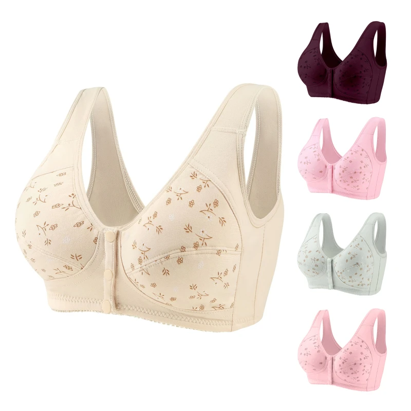

1PC Women Mother Wireless Cotton Bras Lingerie Front Closure T-Back Bra Soft Leisure Underwear Large Cup Size