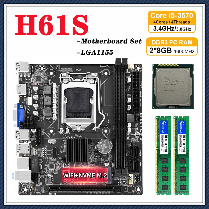 Комплект материнской платы H61S с процессором I5 3570 LGA1155 2*8 ГБ 16 ГБ DDR3 ПК ОЗУ память ITX десктопная материнская плата с NVME M.2