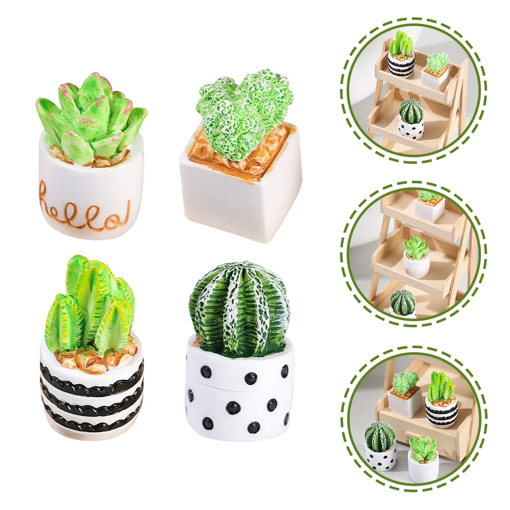 

4pcs Faux Cactus Potted Plants Mini Faux Cactus Bonsai Artificial Cactus with Pots