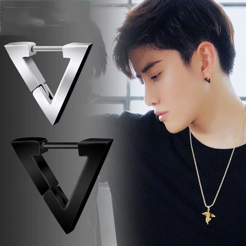 

European and American Fashion Geometric Men's Titanium Personalized Hip-hop Punk Stainless Steel Party Earrings