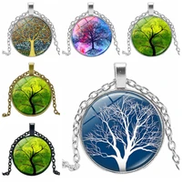 2019 hot fashion glamour girl life tree time crystal glass convex round pendant necklace clothing sweater chain jewelry