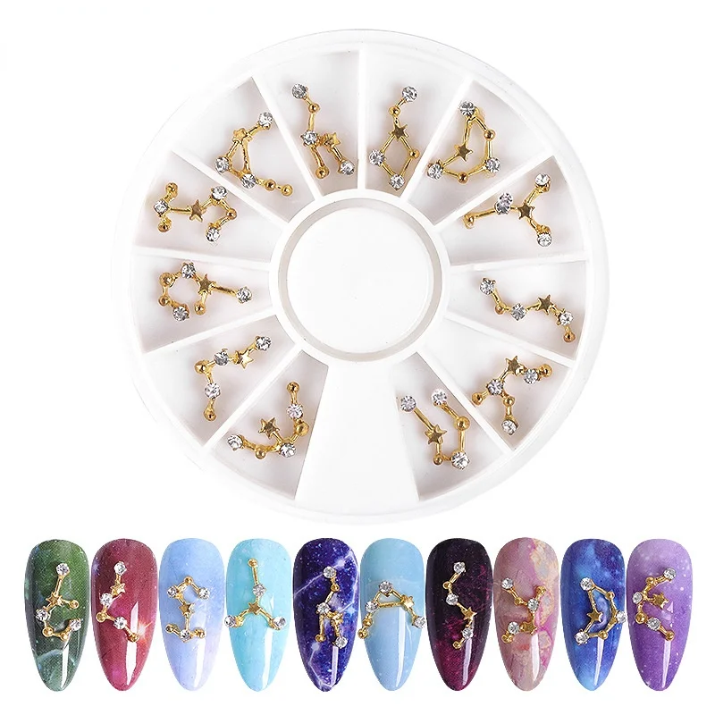 

1 Box Wheel Golden 12 Constellations Galaxy Alloy 3D Strass Stone Crystal Rhinestones Nail Art Decorations Manicure Accessories