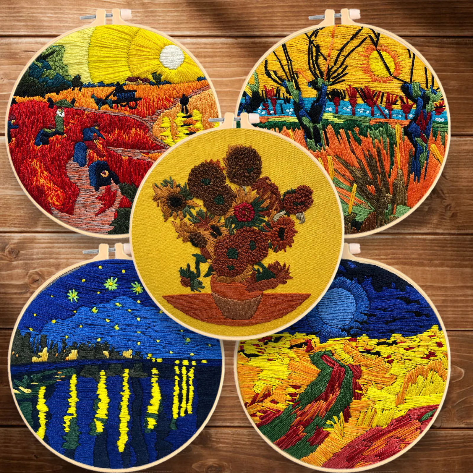 

World Famous Printing Van Gogh Embroidery Kit DIY Needlework Needlecraft for Beginner Cross Stitch Artcraft(With Hoop)