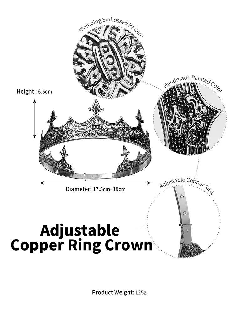 Мужская корона Miallo King Crown Ancient Silver Tiara and Crowns для принца винтажная королевская ювелирная головная украшения в подарок.