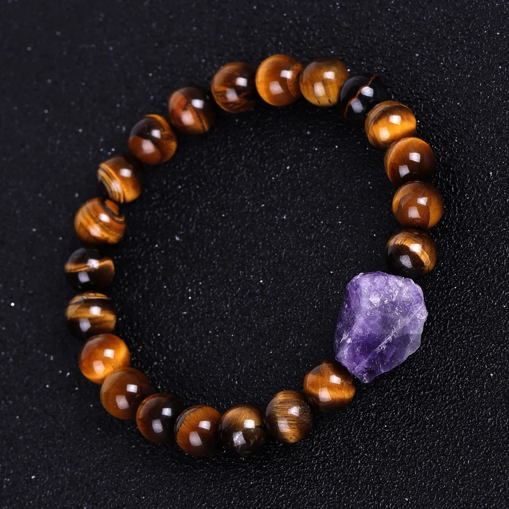 

Natural Amethyst Irregular Raw Mineral Stone Crystal Strand Bracelet & Bangle Women Men Exquisite Buddhist Yoga Bracelet Gift