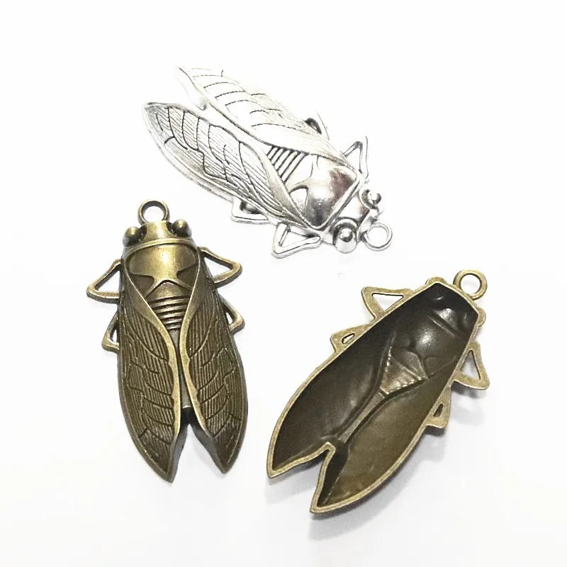 6Pcs 34*62MM Bronze Color Antique Silver Plated Cicada Charms Pendant DIY Jewelry Accessories