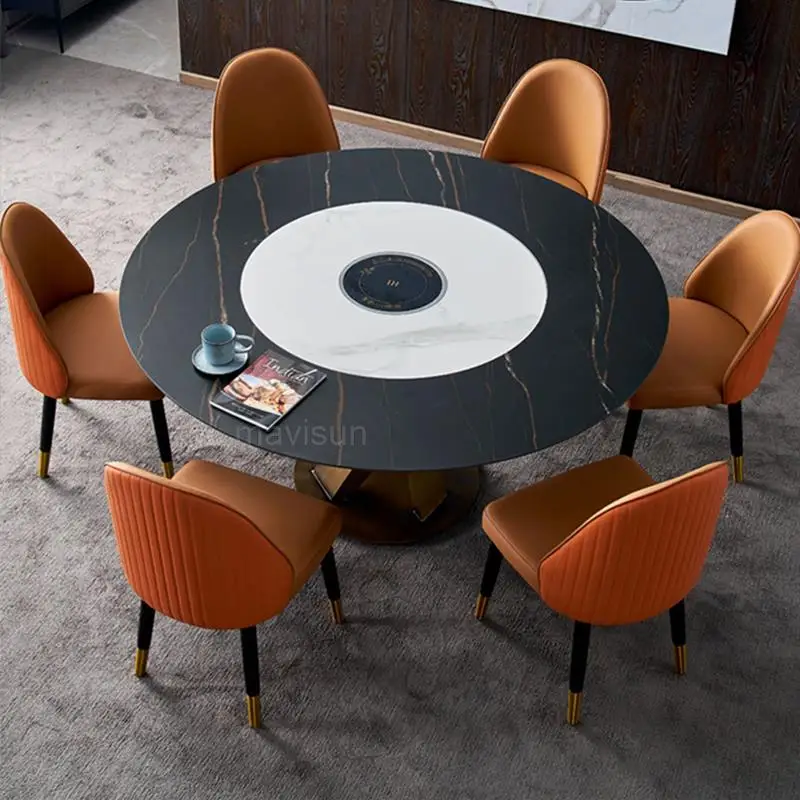 

Imported Round Slate Dining Table With Embedded Turntable Household Table And Four Chairs Particle Muebles Kitchen Furniture