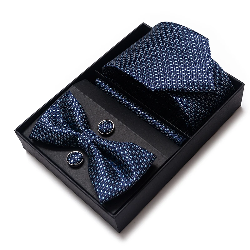 

Great Quality Luxury Silk Festive Present Tie Hanky Pocket Squares Cufflink Set Necktie Box hombre Printed Performance