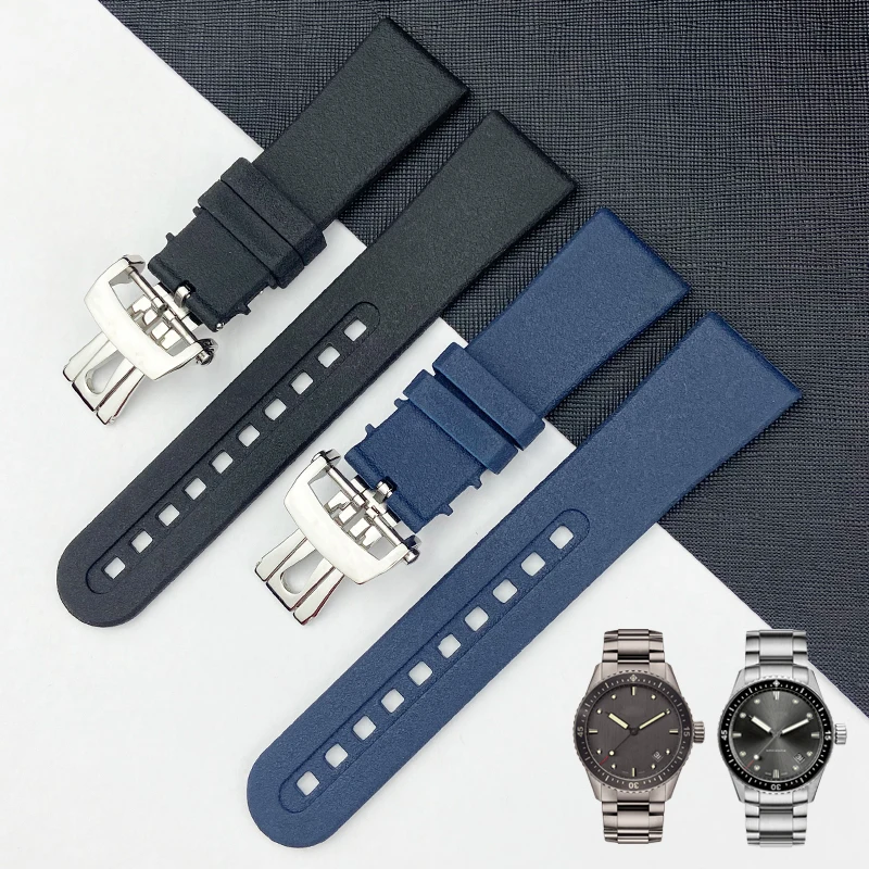

23mm High Quality Fluorine Rubber Silicone Watch Band Replacement for Blancpain Fifty Fathoms Soft Strap Butterfly Buckle