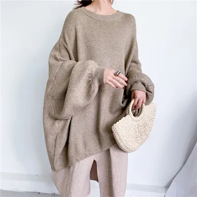 

Женский свитер с круглым вырезом Y2K, Студенческая версия, тонкий и универсальный вязаный свитер средней длины с рукавами летучая мышь, топ для офисной леди, 2023