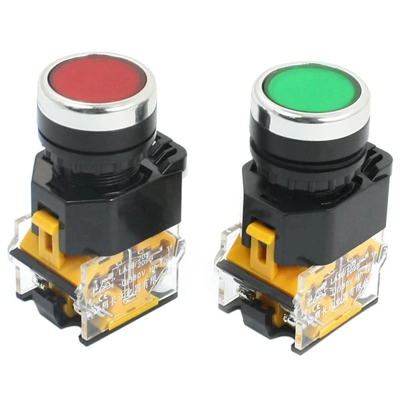 

16Pcs 22Mm Mount 10A 380V DPST Red Green Momentary Push Button Switch
