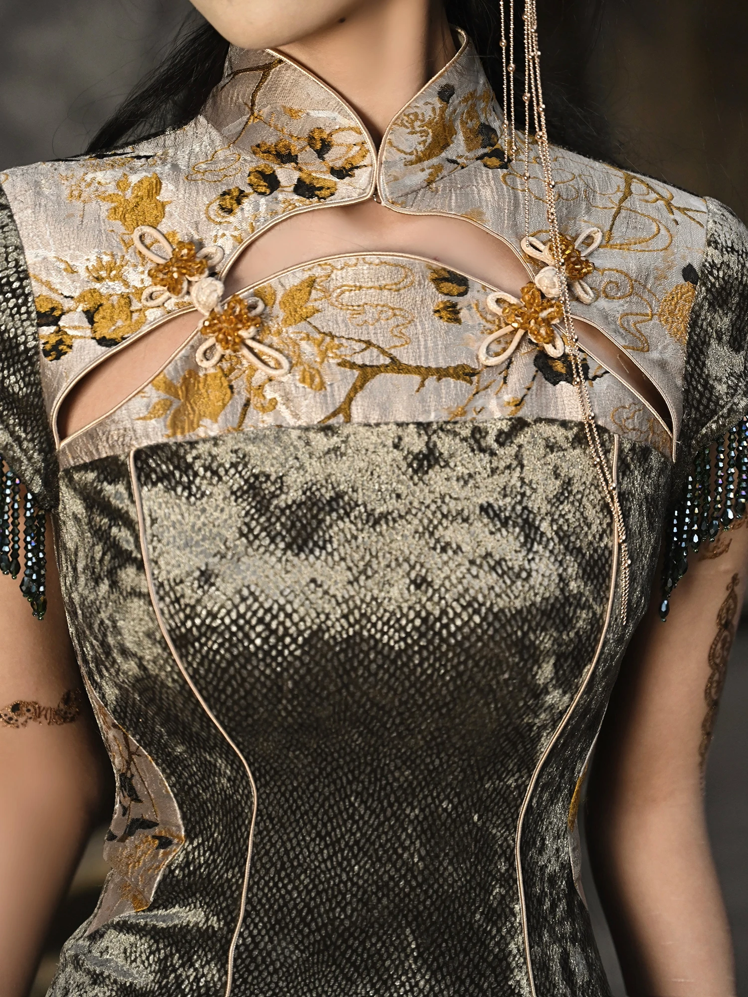 Кровяное оригинальное новое китайское платье-Ципао облегающее жаккардовое