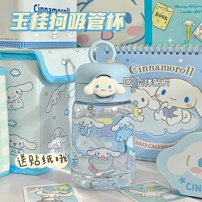 

400ML Sanrio Kuromi My Melody Cinnamoroll Water Bottle Plastic Cartoon Cute Accompanying Straw Cup Children Kawaii Birthday Gift