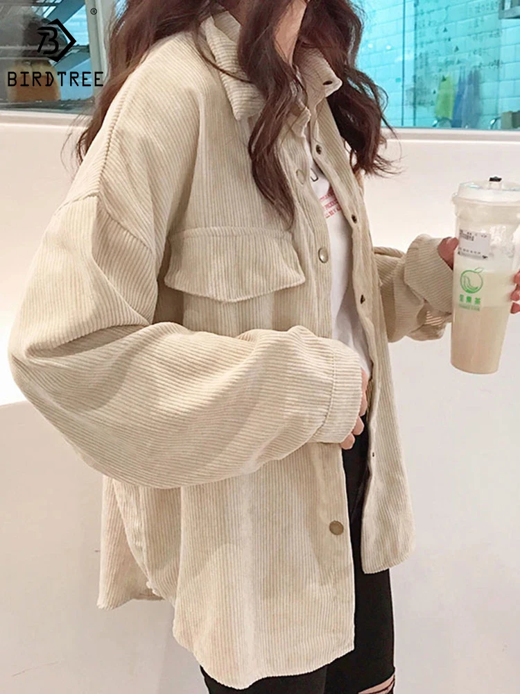 

Corduroy Women Shirt Jacket Warm Denim Jeans Loose Korean Female Tops Vintage Casual Long Sleeve Blouses 2022 Spring T35207C