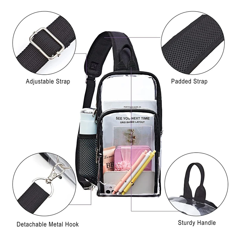 Men's Transparent Chest Bag PVC Waterproof Sports Fitness Hip-Hop Crossbody Pack Women Shoulder Bags Street Trend Fashion New