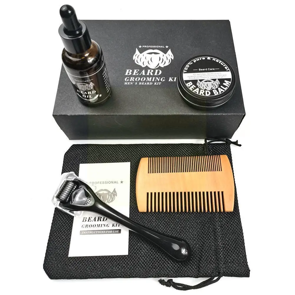 

5pcs/set Men Beard Kit Grooming Beard Set Beard Oil Moisturizing Wax Comb Beard Wash Beard Conditioner With Box For Boy Men R0K8