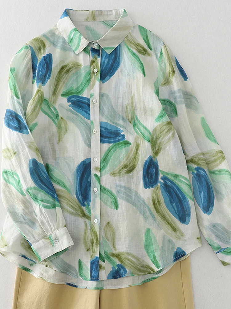 Женская шикарная свободная блузка с длинными рукавами и пуговицами со свежим