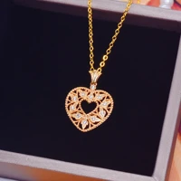 new fashion luxury gold heart necklace set with zircon pendant jewelry for women girl jewelry gift