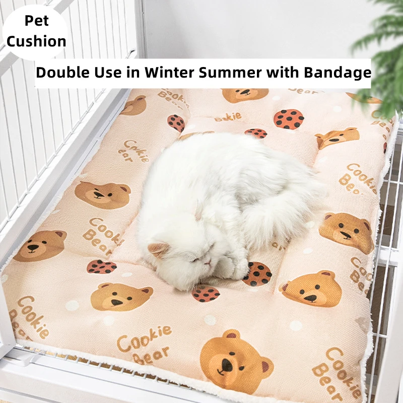 

Cats Two-sided Cushion with Brown Bear/Forest Castle/Avocado for Summer or Winter Use Pet Cushion with Bandage Dog Cat Supplies