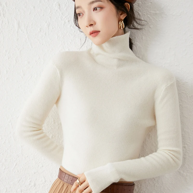 

Women's 2022 Autumn New Pure Color Flat High-Neck Pure Wool Sweater Casual Slim Fashion Temperament Pullover Iong-Sleeved