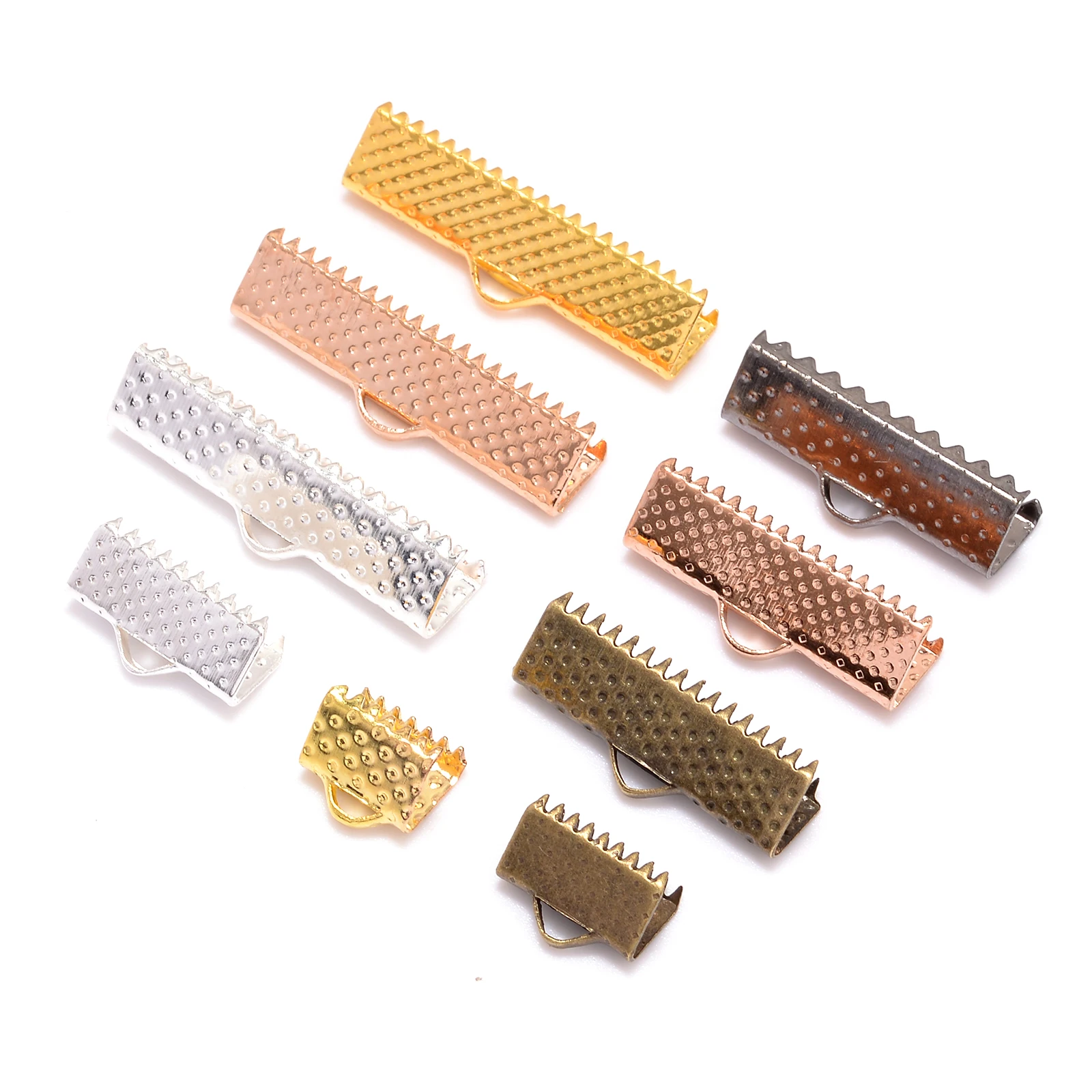 

50pcs Crimp Beads Cove Clasps Cord End Caps String Ribbon Leather Clip Foldover Connectors Supplies For DIY Jewelry Findings