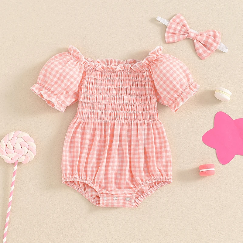 Летний повседневный комбинезон для маленьких девочек клетчатый с коротким