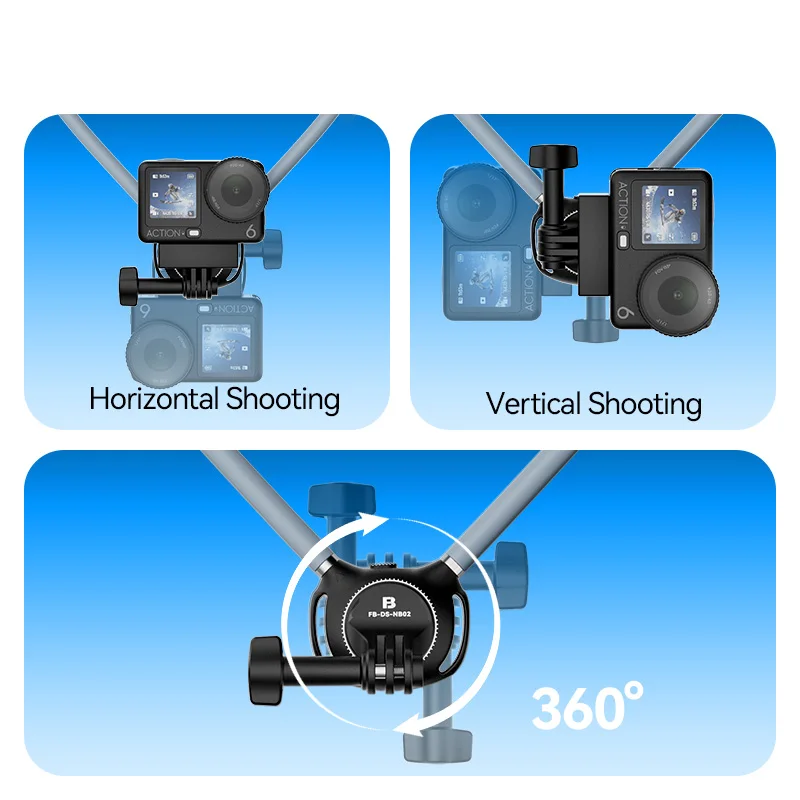 Фото Крепление на шею FB DS-NB02 для экшн-камер GoPro, DJI, Insta360, 180° °   Регулируемый гибкий держатель, быстросъемный ремень, защита от тряски Airb №3
